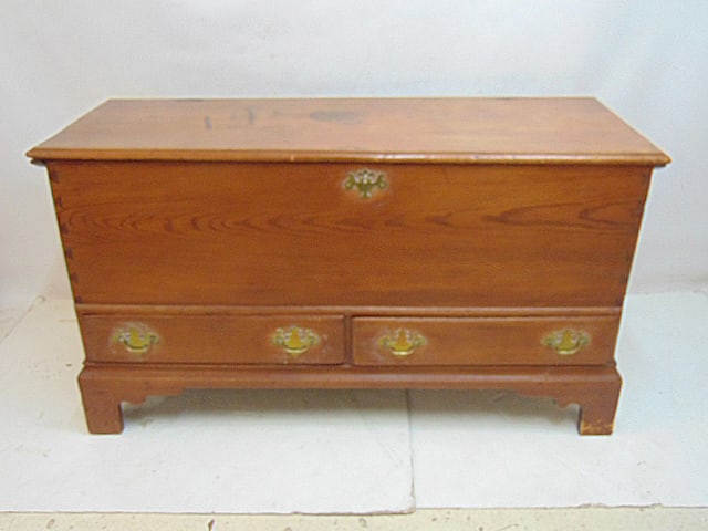 Chippendale blanket chest with two drawers, brass hardware, early 19th cent. chest is 51.5" by: Chippendale blanket chest with two drawers, brass hardware, early 19th cent. chest is 51.5" by 19.5", height is 28.5"