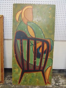 Painting, Robert Boerenstein, oil on Masonite, abstract & figure, double sided, 48" by 23.75"