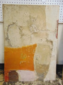 Painting, Robert Boerenstein, abstract, orange on white, oil on Masonite, 33.75" by 24"