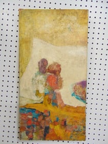 Painting, Robert Boerenstein, 2 figures, oil on canvas, 24.5" by 12.5"