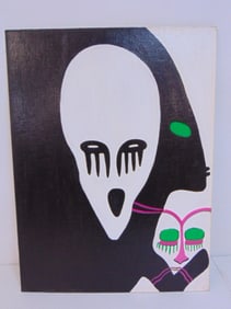 Painting, faces, by Louise Abrams, three faces, one in profile in black & white, oil on canvas