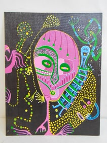 Painting, pink face, Louise Abrams, signed, oil on canvas board, 14" by 18"