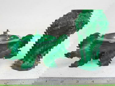 2 pieces Malachite glass, small vase & ashtray, vase decorated with nude figures, height is 5",