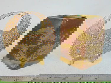 Small Satsuma vase & lacquered Japanese vase decorated with trees in gilt, 4 1/8" & 3.75" tall