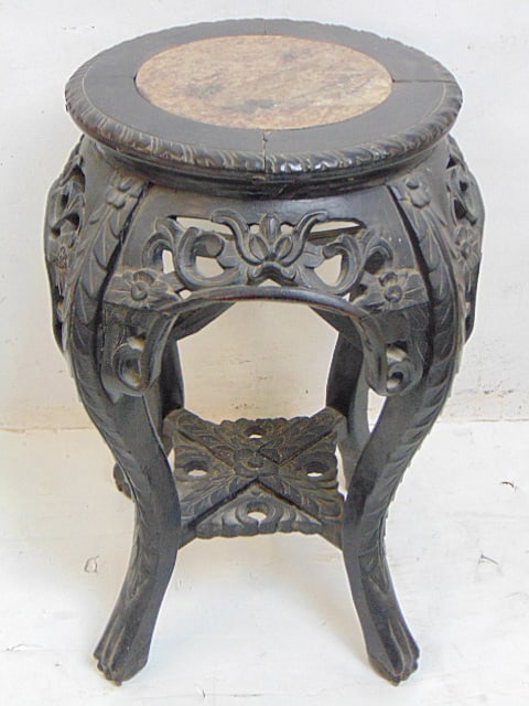 Small Chinese marble top plantstand with marble top, 13" wide, height is 19": Small Chinese marble top plantstand with marble top, 13" wide, height is 19"