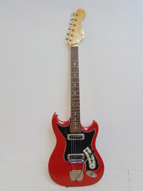 Vintage electric guitar, Hagstrom III, made by A.B. Albin Hagstrom, Sweden, 39.25" long, with case: Vintage electric guitar, Hagstrom III, made by A.B. Albin Hagstrom, Sweden, 39.25" long, with case