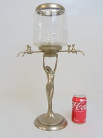 Absinthe dispenser, figural art nouveau base with glass reservoir, no top height is 19 5/8"10.5" by