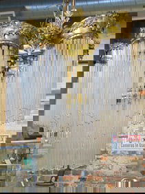 Hector Guimard style bronze & crystal hanging fixture, center ring with hanging crystals surrounded