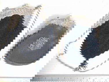 2 antique purses with silver trim, leather purse with English sterling silver art nouveau detail &