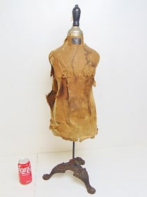 Vintage child size dress form on cast iron base, labeled, "S.N. Urford & Sons (unsure, label