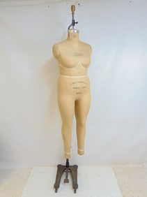 Wolf model dress form, on iron base, Collapsible Model 1980, 16.5, by Wolf Form Co, NYC, signed on