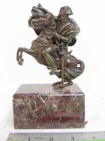 Bronze, Napoleon on horseback, on marble base, base is 2 3/8" by 4", height is 7", unsigned.