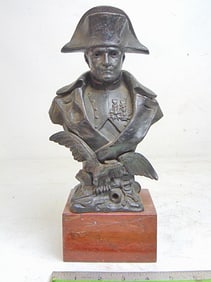 Bronze bust of Napoleon Bonaparte on red marble base, signed Ruffony (Oscar), height is 12", base is