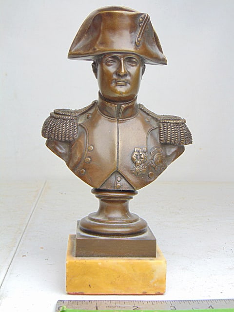 Bronze bust of Napoleon Bonaparte signed A. Maton, 1812, on marble base, height is 8.5": Bronze bust of Napoleon Bonaparte signed A. Maton, 1812, on marble base, height is 8.5"