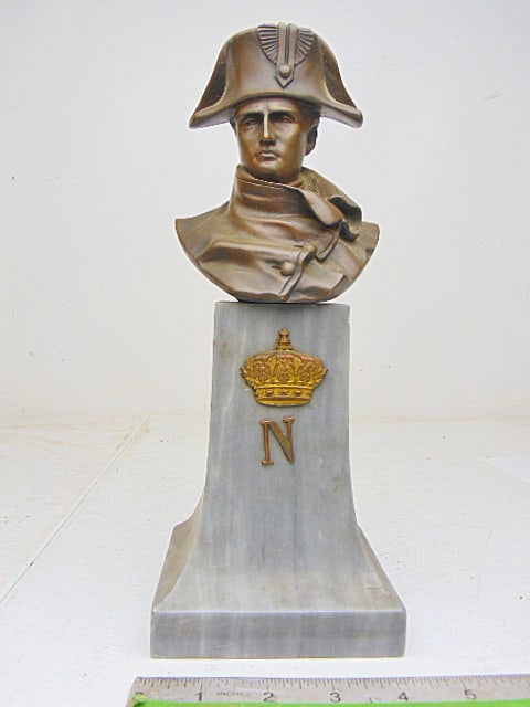 Bronze Napoleon Bonaparte bust on grey marble base, signed J. Bastiane, height is 11.25", base is: Bronze Napoleon Bonaparte bust on grey marble base, signed J. Bastiane, height is 11.25", base is 4.25" by 4.25"