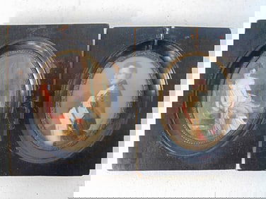 Pair miniature portraits, Napoleon & Josephine, in ebonized frames, signed Gerard & illegible, 5.25"