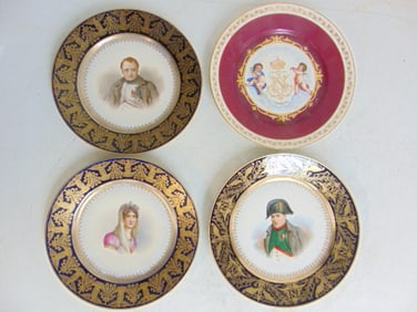 4 Sevres porcelain plates, Napoleon themed, two with portraits of Napoleon, one with portrait of