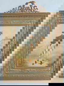 Miniature painting of Napoleon in front of chateau, signed Picard, in bronze frame, excellent