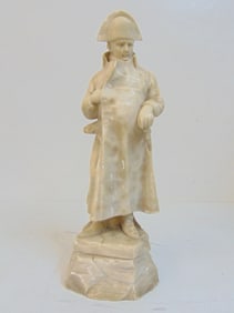 Alabaster carved figure Napoleon Bonaparte, signed Malavolt (?), height is 17.25", few chips & small