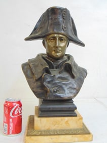 Bronze bust of Napoleon on marble base, signed Baril, 1830, bust is 18.25" tall, base is 8.25" by