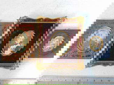 3 miniature portraits of Napoleon, one signed Delaroche, largest is 7.25" by 6 3/8", smallest is 3