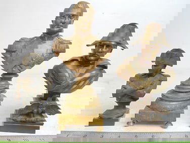 3 small bronze busts of Napoleon, one is signed Lambert, smallest bronze is 5.25" tall, tallest