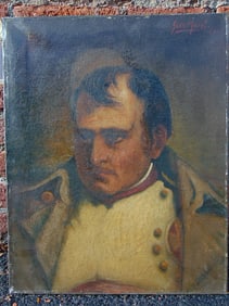 Painting, portrait of Napoleon, signed Jean Murat, 1883, oil on canvas, 20" by 16"