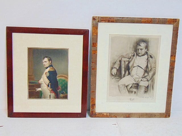 2 Napoleonic prints, "Napoleon in chair", marked "Second Proof from Copper Plate, Schneider,: 2 Napoleonic prints, "Napoleon in chair", marked "Second Proof from Copper Plate, Schneider, copyright 1909, 26.5" by 21.75" & colored print Napoleon, Paul Delaroche Pinxit 1838, Aristide Louis Sculps