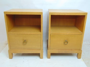 Pair mid Century night stands, blond mahogany, each stand is 18" by 14", height is 26"