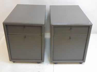 Cy Mann for Polflex Italian leather covered file cabinets with top drawer, each cabinet is 18" wide,