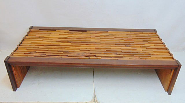 Brazilian modernist coffee table, Percival Lafer, brutalist style, table has folding sides, 58.75": Brazilian modernist coffee table, Percival Lafer, brutalist style, table has folding sides, 58.75" by 29.75", height is 13.5"