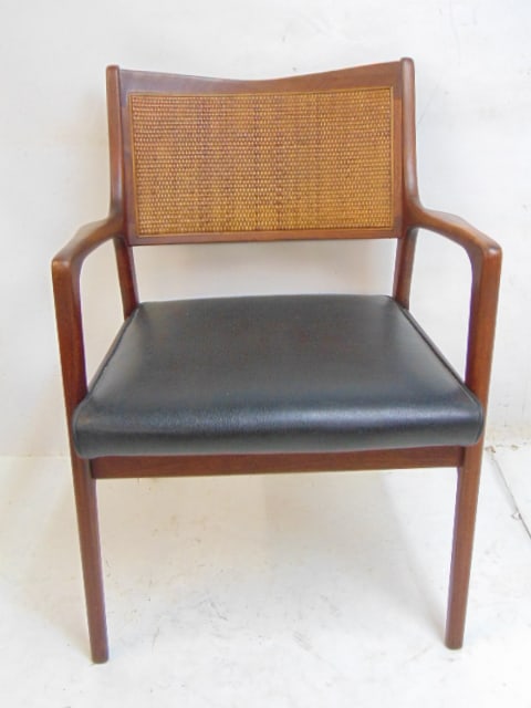 Single Mid Century arm chair with woven back & vinyl seat, no name: Single Mid Century arm chair with woven back & vinyl seat, no name