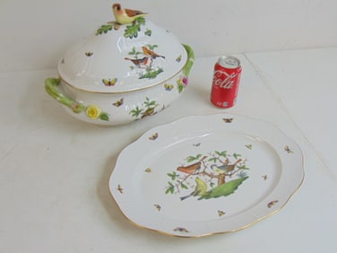 Herend porcelain Rothchild bird tureen with underplate, bird finial on lid, in good condition, plate