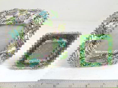 2 Jay Strongwater decorative Pewter & jeweled enamel frames, one is decorated with frog, leaves,