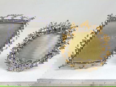 2 decorative bronze & Pewter frames decorated with jewels by Jay Strongwater, round bronze frame is