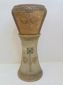 Roseville Mostique jardenier & pedestal, pedestal has hairline, total height is 27.75"