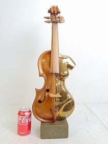 Bronze & wood "Nude Violin" sculpture, signed Guillerm (Philippe), carved wood violin with other