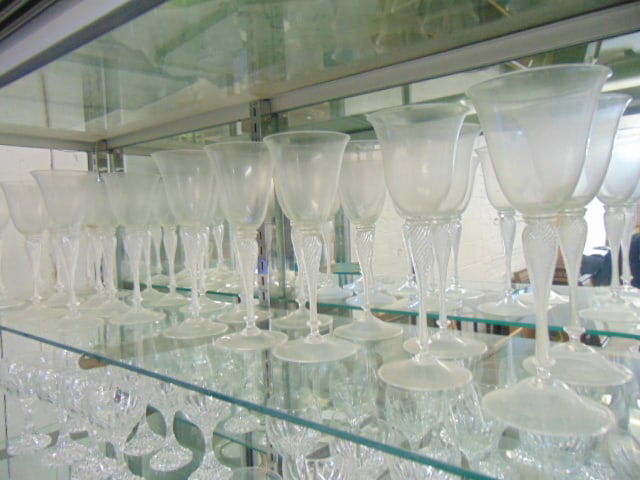 Lot Venetian stemware by Salviati, monogrammed, 10 tall stems 9.25" & 13 slightly smaller stems are: Lot Venetian stemware by Salviati, monogrammed, 10 tall stems 9.25" & 13 slightly smaller stems are 8 5/8", in good condition.