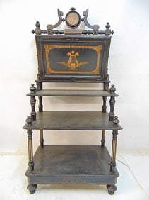 Ebonized Victorian music stand with inlaid lyre decoration, stand is 23" by 16", height is 47.5"