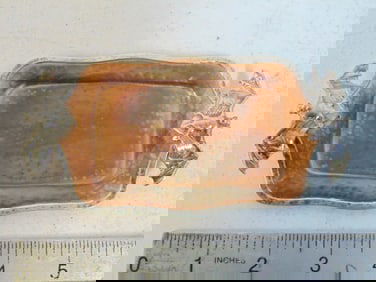 Rare Joseph Heinrich bat themed card de visite tray, copper & silver, 5 3/8" by 3"