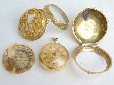 Antique English Gold Verge Fusee pocket watch, key wind, 40mm diameter, case has dings/dents,