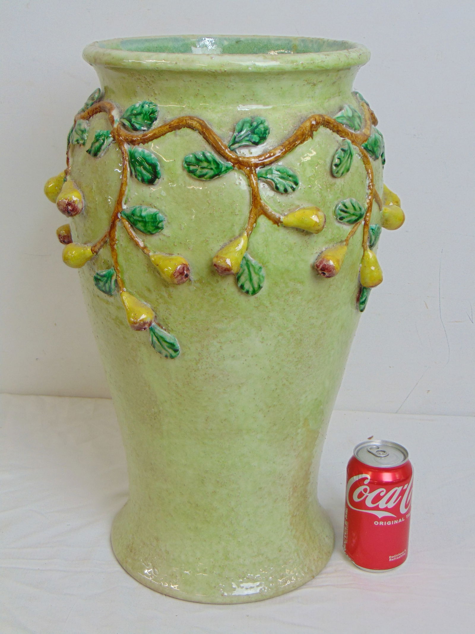 Italian ceramic urn decorated with fruit vines, height is 20", diameter is 12", made in Italy for Ne: Italian ceramic urn decorated with fruit vines, height is 20", diameter is 12", made in Italy for Neiman Marcus.