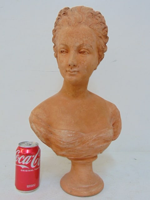 Terracotta bust of a young woman, signed Le Brun, height is 19.5": Terracotta bust of a young woman, signed Le Brun, height is 19.5"