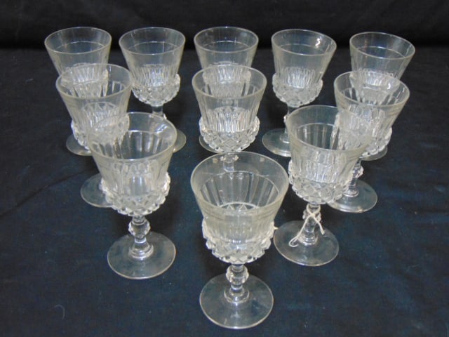 Set of 11 Hawkes cut glass wine glasses, signed, height is 4.75": Set of 11 Hawkes cut glass wine glasses, signed, height is 4.75"