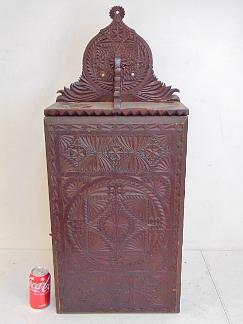 Victorian chip carved cabinet, with carved door, sides & top, top has been repaired, cabinet is 15" (1 of 5)