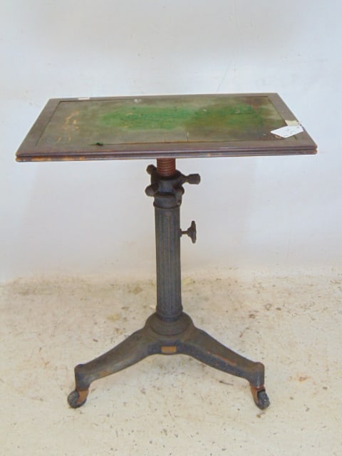 Iron base wood top sculpture stand, top is 22.5" by 14.5", height is 29", by Karlo, Michigan (1 of 4)