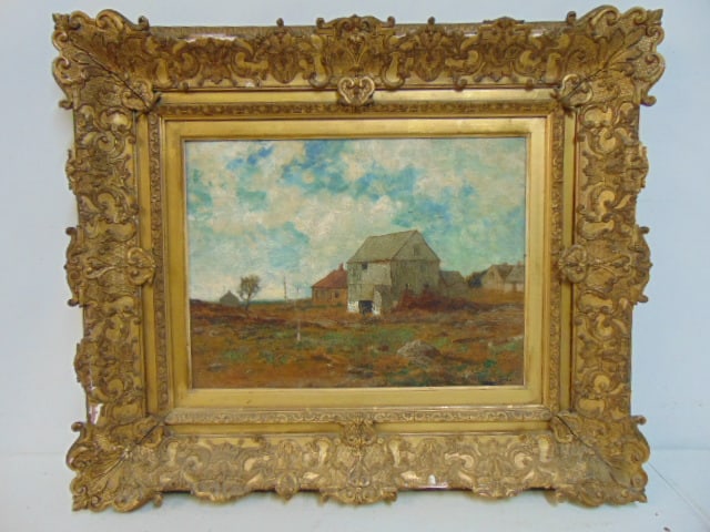Painting, houses in landscape, signed G.H. McCord ANA, oil on canvas, has tear, canvas is 12" by (1 of 5)
