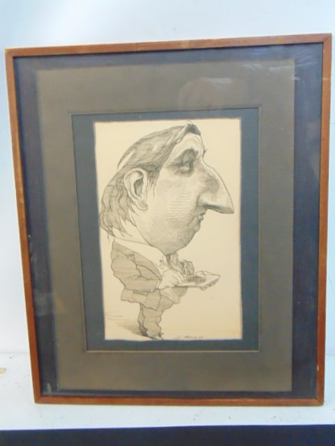 Pen & Ink drawing, self portrait, signed D. Levine (David), 1968, 10.5" by 6.5", framed size is 17 (1 of 5)