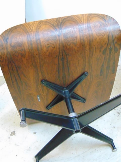 Charles Eames for Herman Miller rosewood chair & ottoman, black leather, in gently used condition, - 7