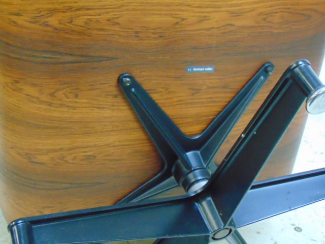 Charles Eames for Herman Miller rosewood chair & ottoman, black leather, in gently used condition, - 9